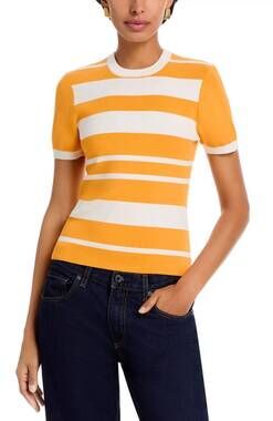NEW FRENCH CONNECTION maxime knit striped top in clementine/ white